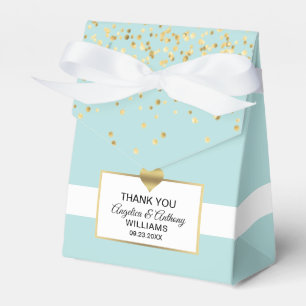 Mint Green Sage White Gold Heart Wedding Favor Box