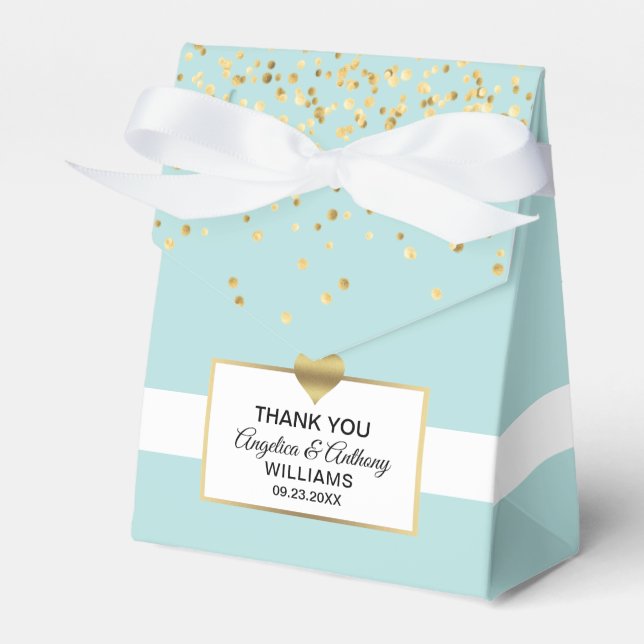 Mint Green Sage White Gold Heart Wedding Favor Box (Front Side)