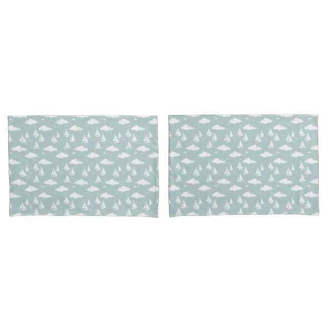 Mint Green Sailboat Motif paire de taies d'oreille (devant-Set)