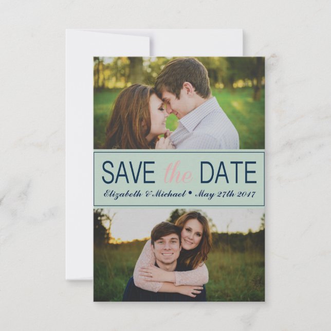 Mint Green Save the Date with Photos (Front)