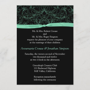 Mint Green Scrolls and Ribbon Wedding Invitation