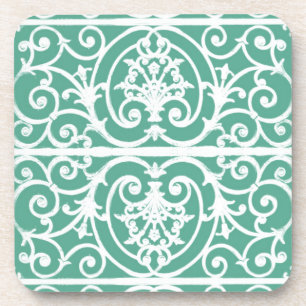 Mint green scrollwork pattern coaster