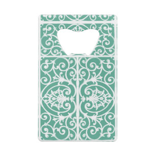 Mint green scrollwork pattern credit card bottle opener
