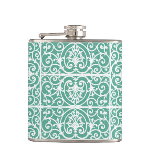 Mint green scrollwork pattern hip flask