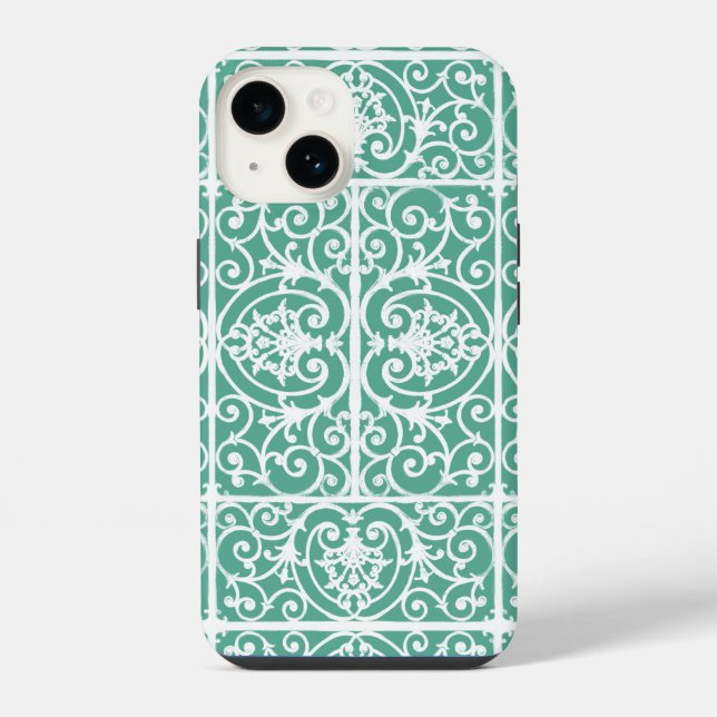 Mint green scrollwork pattern  iPhone case (Back)