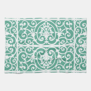 Mint green scrollwork pattern kitchen towel