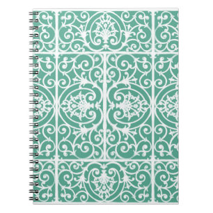 Mint green scrollwork pattern notebook