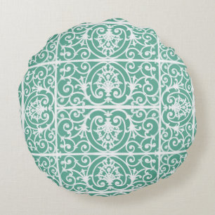 Mint green scrollwork pattern round pillow
