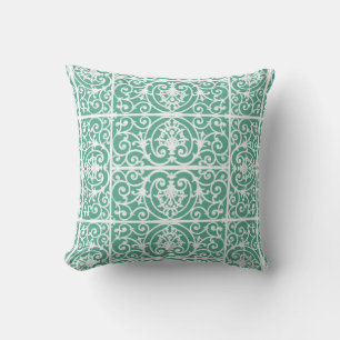 Mint green scrollwork pattern throw pillow