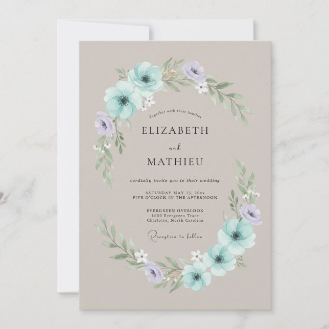 Mint Green Serene Floral Wedding Invitation (Front)