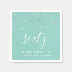 Mint Green Silver Confetti 60th Birthday Party Napkin