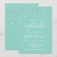 Mint Green Silver Confetti 80th Birthday Party