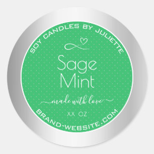 Mint Green Silver Metal Effect Packaging Labels