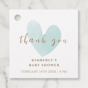 Mint Green Simple Heart Baby Shower Thank You Favour Tags