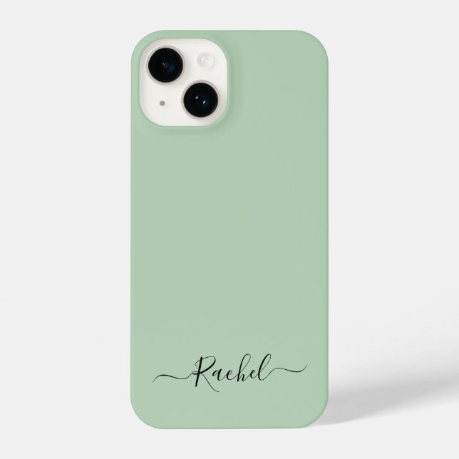 Mint Green Simple Minimalist Custom Name Script  iPhone Case (Back)