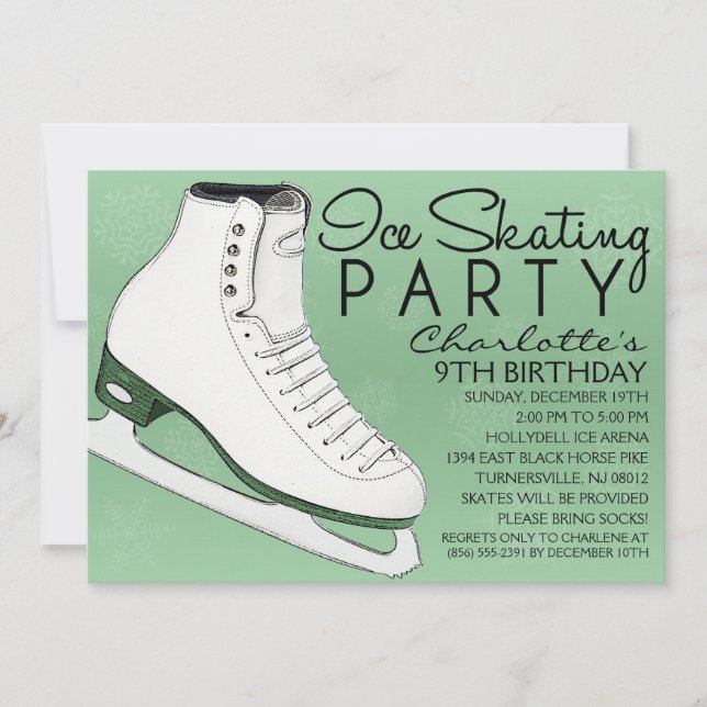 Mint Green Skate Mates Ice Skating Birthday Party Invitation (Front)