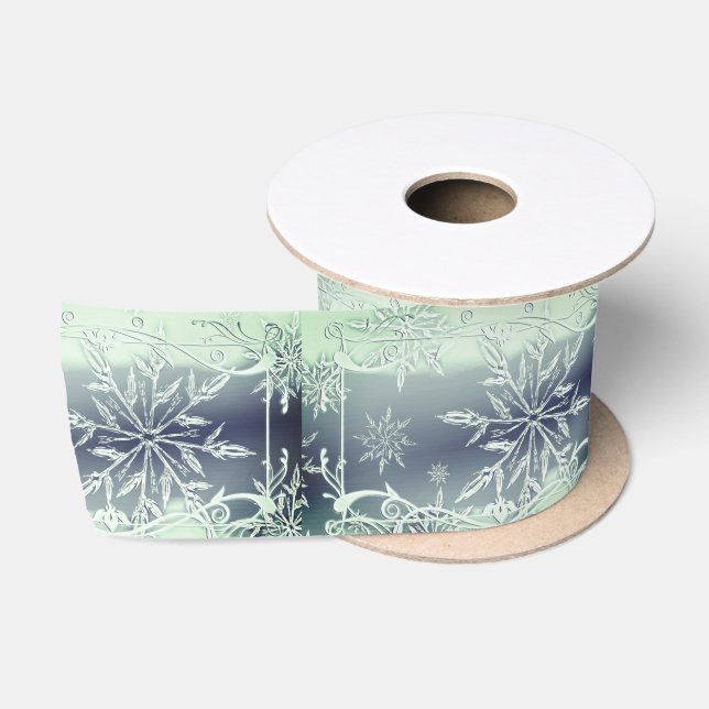 Mint green snowflake ribbon satin ribbon (Spool)