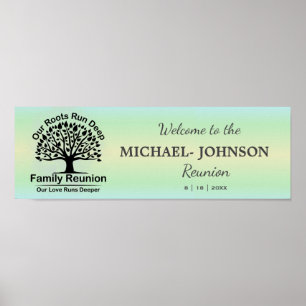 Mint Green Sparkle Family Tree Reunion Banner  Poster