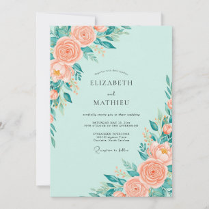 Mint Green Splendid Floral Wedding Invitation