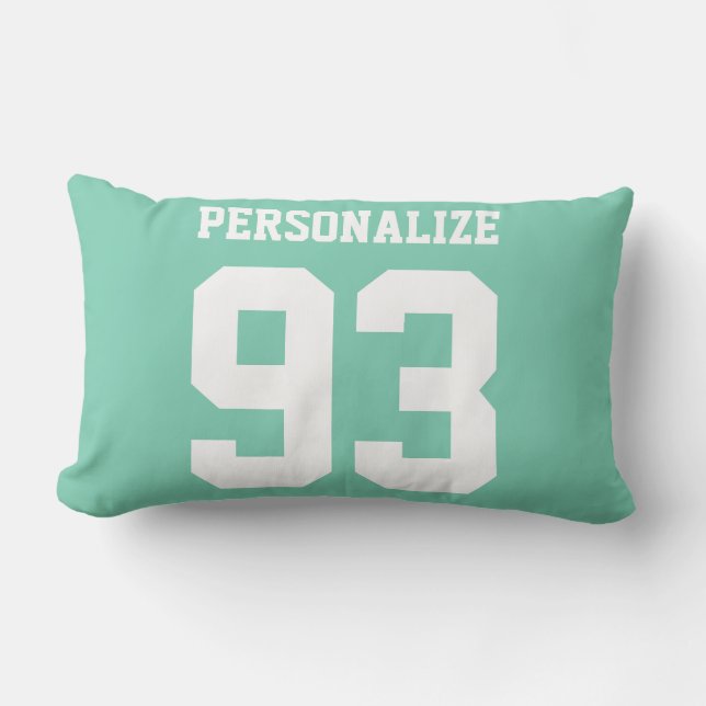 Mint green sports jersey number name zipper lumbar pillow (Front)