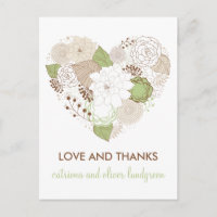 Mint Green Spring Heart Flowers Thank You Postcard