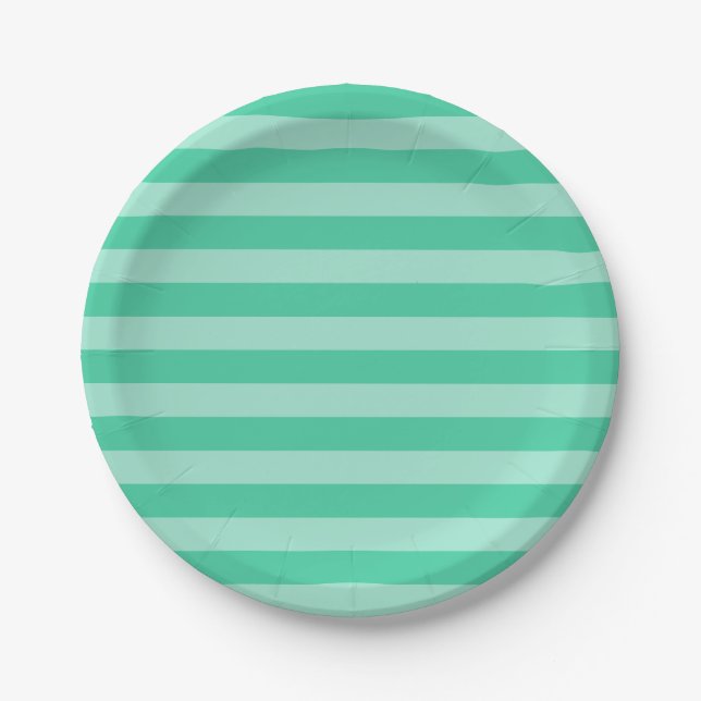Mint green stripe pattern paper plates (Front)