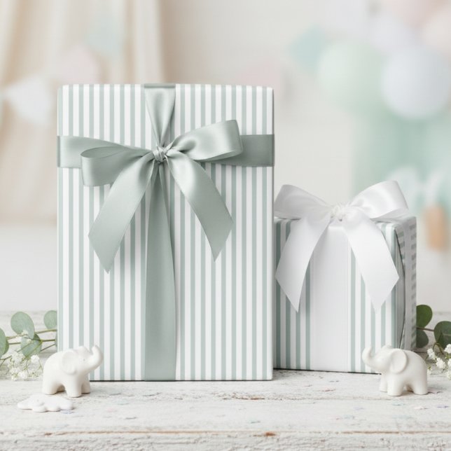 Mint Green Striped Baby Shower Wrapping Paper (Gender Neutral Striped Wrapping paper for Kids. Cute Mint Green & White Stripes for Mother to Be.)