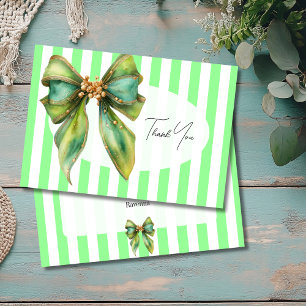 Mint Green Striped Vintage Bow Thank You Card