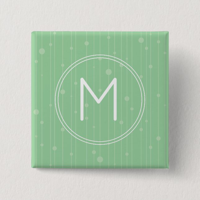 Mint green stripes and dots, custom monogram 2 inch square button (Front)