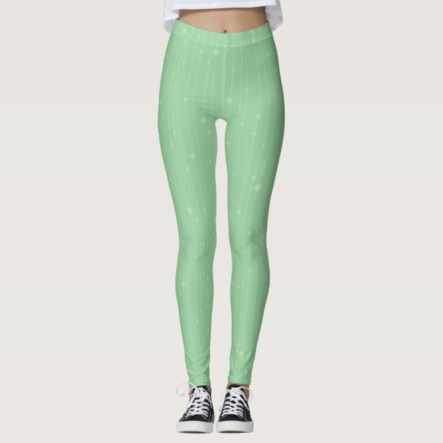 Mint green stripes and dots modern eco design leggings (Front)