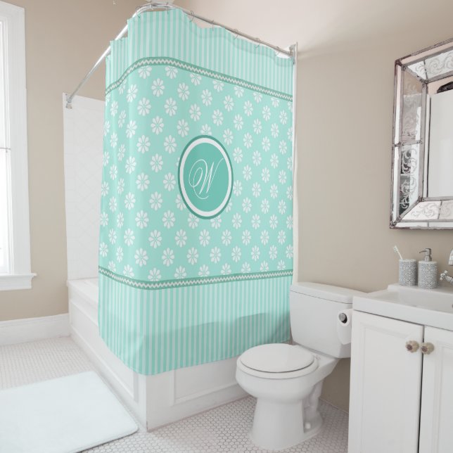 Mint Green Stripes and White Daisies With Monogram (In Situ)