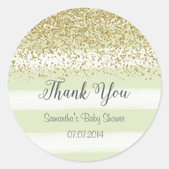 Mint Green Stripes Baby Shower Sticker (Front)