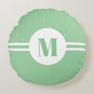 Mint green stripes monogram pastel minimal round pillow