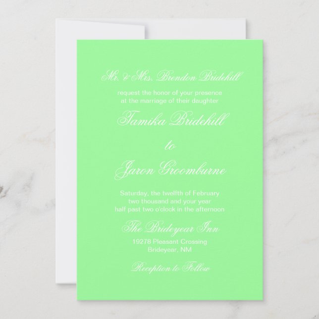 Mint Green Stylish Complementary Colour Wedding Invitation (Front)