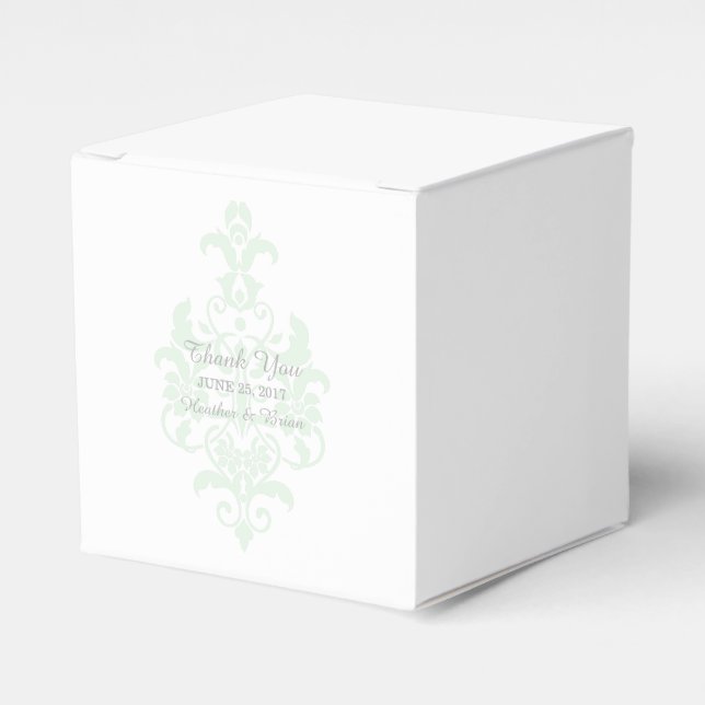Mint Green Subtle Damask Favour Boxes (Front Side)