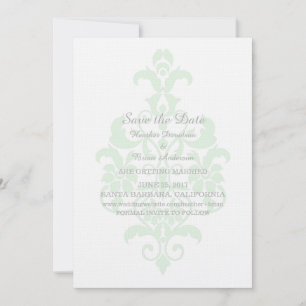 Mint Green Subtle Damask Save the Date Invite