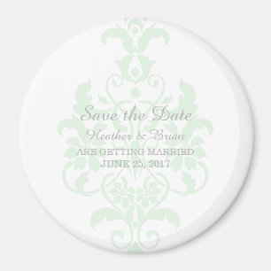 Mint Green Subtle Damask Save the Date Magnet