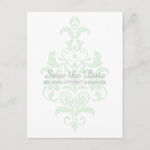 Mint Green Subtle Damask Save the Date Postcard