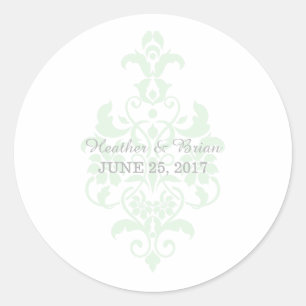 Mint Green Subtle Damask Wedding Stickers