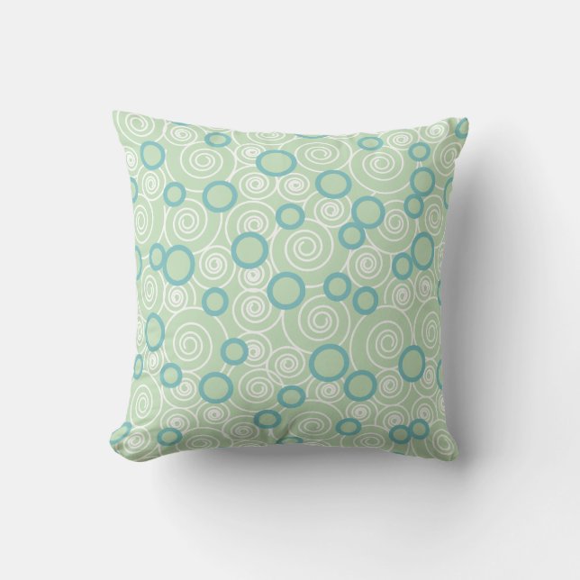 Mint Green & Teal Blue Swirl Throw Pillow (Front)