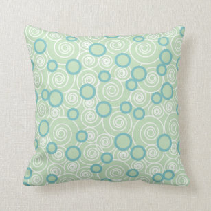 Mint Green & Teal Blue Swirl Throw Pillow