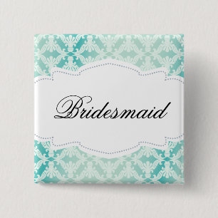 Mint Green & Teal Damask Bridesmaid 2 Inch Square Button