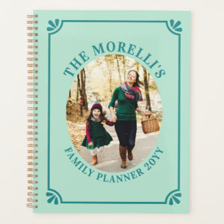 Mint Green & Teal Oval Photo Family Planner