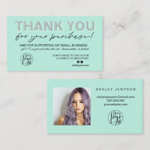 Mint green teal script photo logo order thank you business card