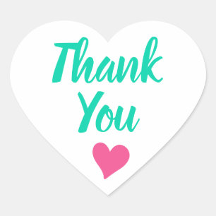 Mint Green Thank You Pink Wedding Bridal Shower Heart Sticker