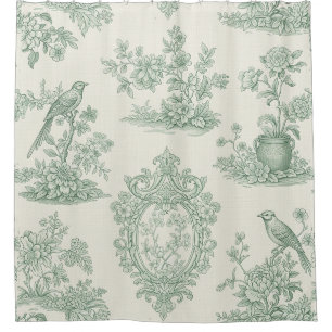 Mint Green Toile Floral and Bird Pattern