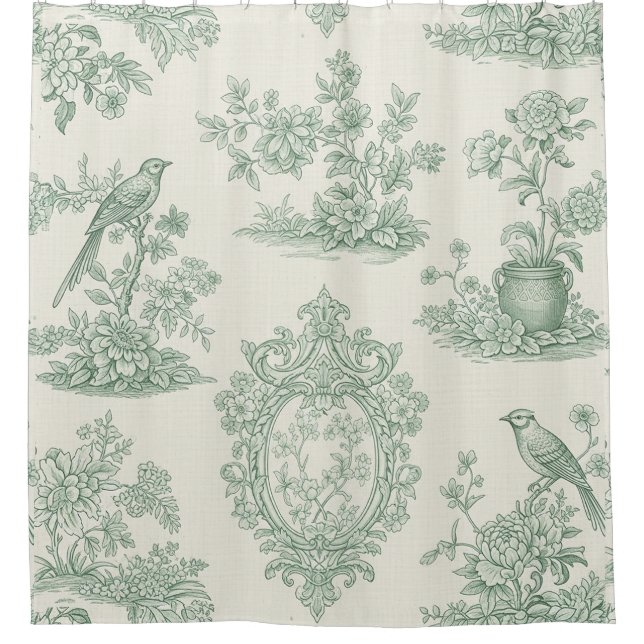 Mint Green Toile Floral and Bird Pattern (Front)