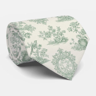Mint Green Toile Floral and Bird Pattern Tie