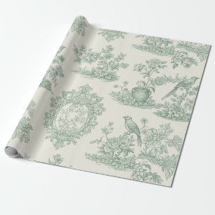 Mint Green Toile Floral and Bird Pattern Wrapping Paper