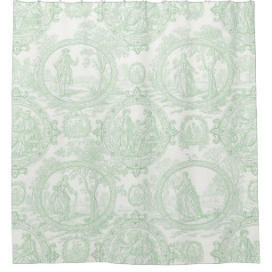 Mint Green Toile Vintage Couples & Garden Scene 2